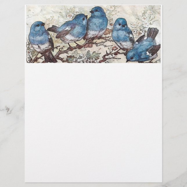 Blaue Vögel Briefbogen (Vorderseite)