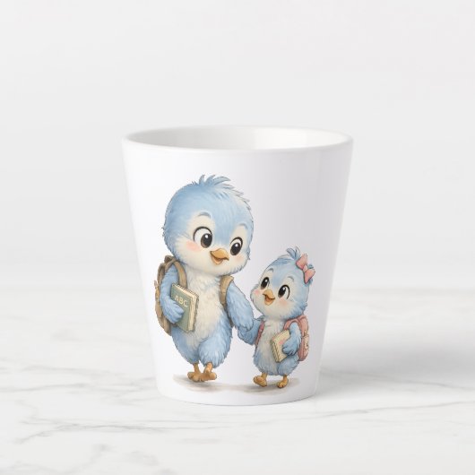 Blaue Vogel-Brüder-Schwestern-Latte-Mug Milchtasse (Vorderseite)