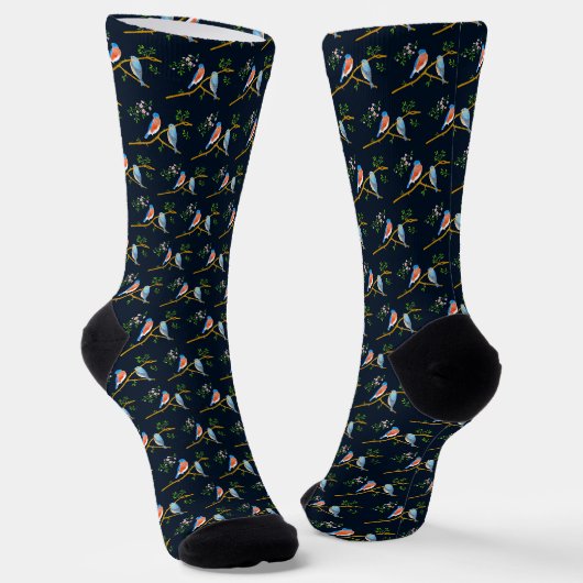 Blaue Vögel Dunkelblau Socken (Gewinkelt)