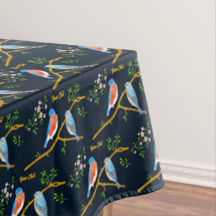 Blaue Vögel Dunkelblau Tischdecke