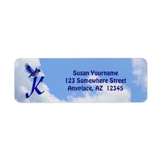 Blaue Vogel Elegante Monogramm-Initiale K Rücksend (Vorne)
