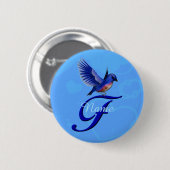 Blaue-Vogel Elegantes Monogramm Anfangsbuchstabe F Button (Vorne & Hinten)