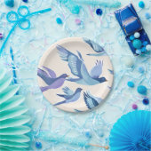 Blaue Vögel fliegen | Moderne Aquarellmalerei Pappteller (Party)