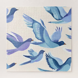 Blaue Vögel fliegen   Moderne Aquarellmalerei Puzzle