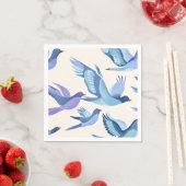 Blaue Vögel fliegen | Moderne Aquarellmalerei Serviette (Beispiel)