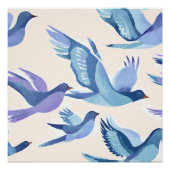 Blaue Vögel fliegen | Moderne Wasserfarbe Poster (Vorderseite)