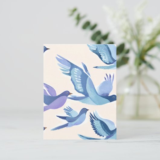 Blaue Vögel fliegen | Moderne Wasserfarbe Postkarte (Stehend Vorderseite)