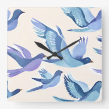 Blaue Vögel fliegen | Moderne Wasserfarbe