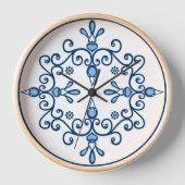 Blaue Vögel Folkloredesign große Uhr (Vorderseite)