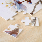 Blaue Vogel-Frühlingsblüten-Vogel-Kunst Puzzle (Seite)