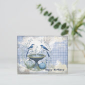 Blaue Vögel Geburtstagskollage Postkarte (Stehend Vorderseite)