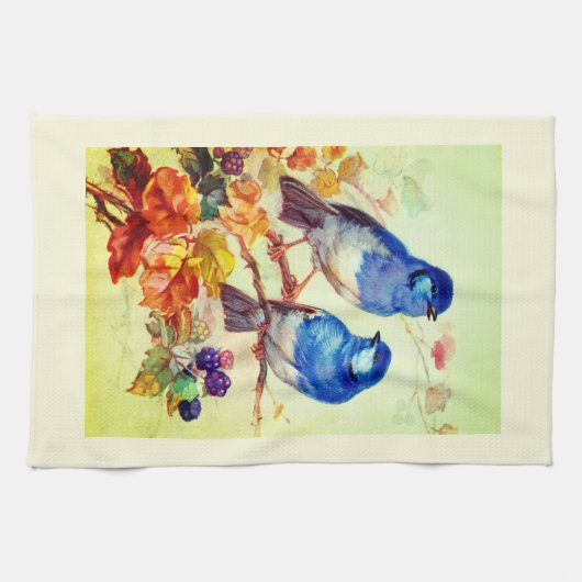 Blaue Vögel Geschirrtuch (Horizontal)