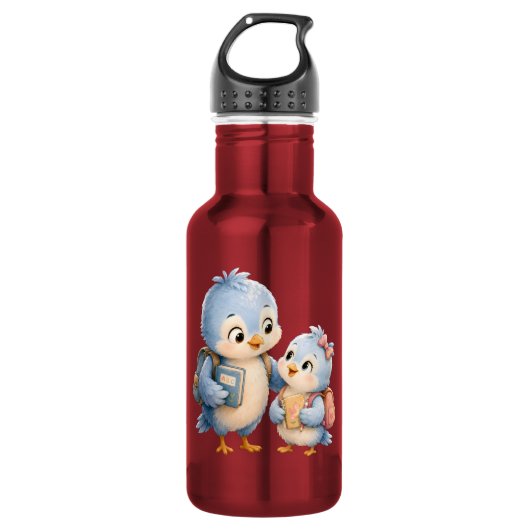Blaue Vogel-Geschwister Edelstahlflasche (Vorderseite)
