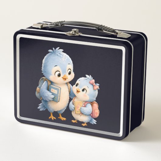 Blaue Vogel-Geschwister Lunchbox (Vorderseite)