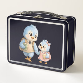 Blaue Vogel-Geschwister-Lunchbox Metall Brotdose
