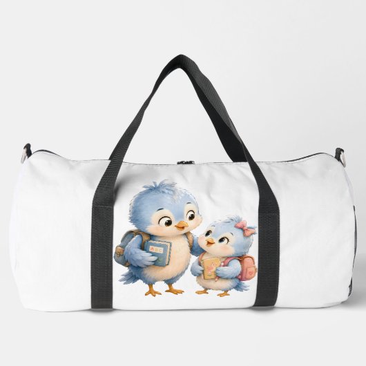 Blaue Vogel-Geschwister-Tasche Duffle Bag (Vorderseite)