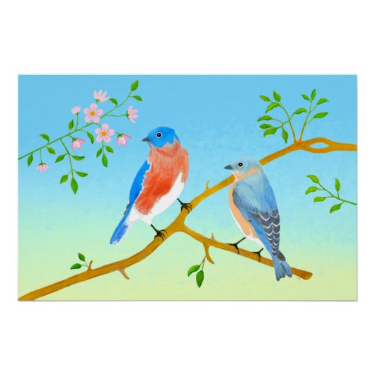 Blaue Vögel Glänzendes Poster (Vorderseite)