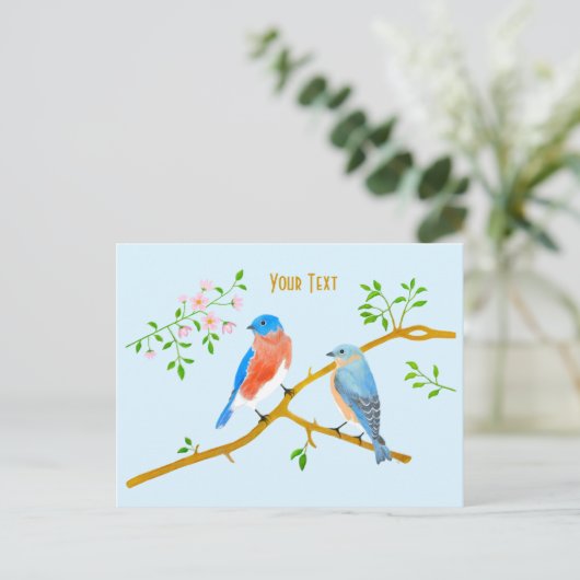 Blaue Vögel Hellblau Postkarte (Stehend Vorderseite)
