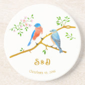 Blaue Vögel Hochzeit Runde Steinoptunderleger Getränkeuntersetzer (Vorne)
