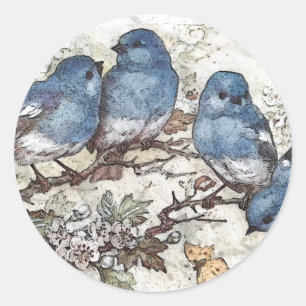 Blaue Vogel-Illustration im Vintage-Stil niedliche Runder Aufkleber