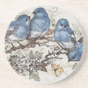 Blaue Vogel-Illustration im Vintage-Stil süße Vöge Getränkeuntersetzer