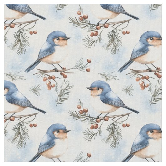 Blaue Vögel in Branchen Stoff (Nahaufnahme)