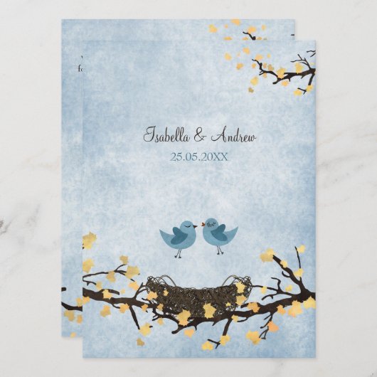 Blaue Vögel in der Liebe Einladung (Vorne/Hinten)