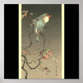 Blaue Vögel in der Nacht von Seitei Watanabe 1851- Poster