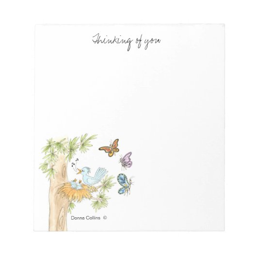 Blaue Vögel in einem Baumbeschild Notizblock (Vorderseite)