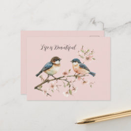 Blaue Vögel Kirschblüte Postkarte
