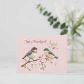 Blaue Vögel Kirschblüte  Postkarte (Stehend Vorderseite)