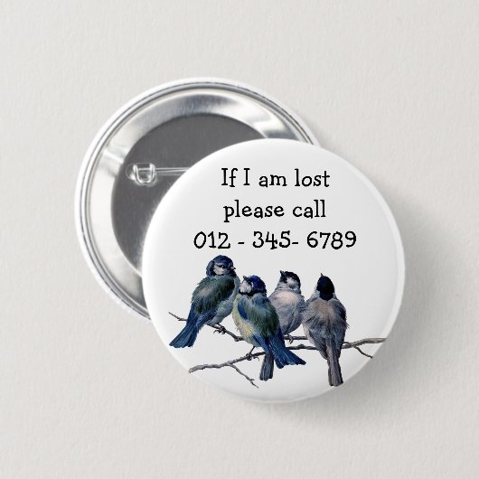 Blaue Vögel, Kontakt mit Kindern Button (Vorne & Hinten)