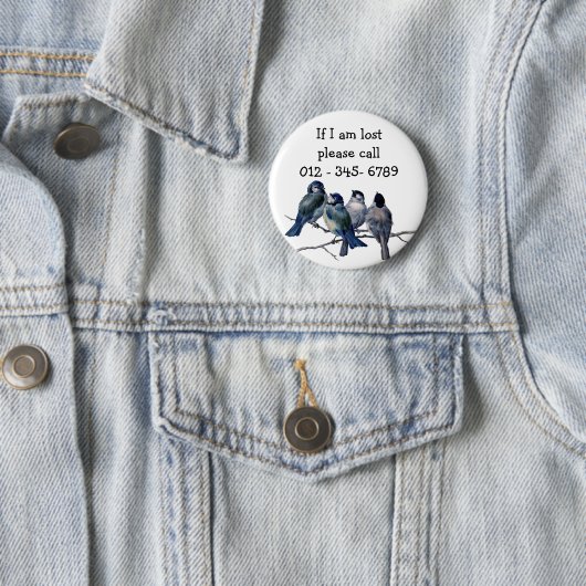 Blaue Vögel, Kontakt mit Kindern Button (Beispiel)