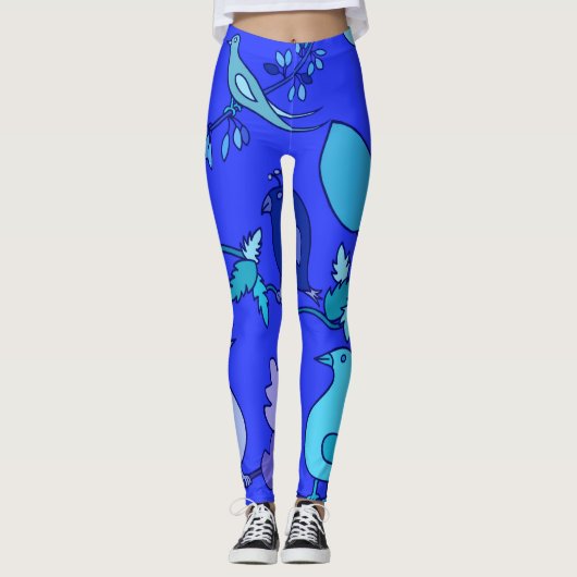 Blaue Vögel Leggings (Vorderseite)