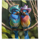 Blaue Vögel mit Funkelnd Cowboy Hats Duschvorhang (Vorderseite)