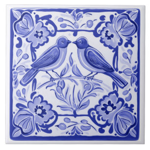 Blaue Vögel Mittelmeer Blaue Vögel Volkskunst Flor Fliese