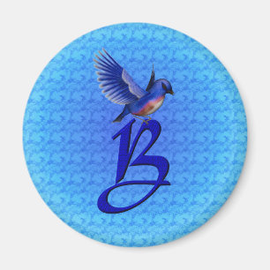 Blaue-Vogel-Monogramm Anfangsbuchstabe B Magnet