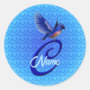Blaue Vogel-Monogramm Anfangsbuchstabe C Elegant P Runder Aufkleber