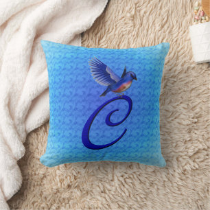 Blaue Vogel-Monogramm Anfangsbuchstabe C  Kissen