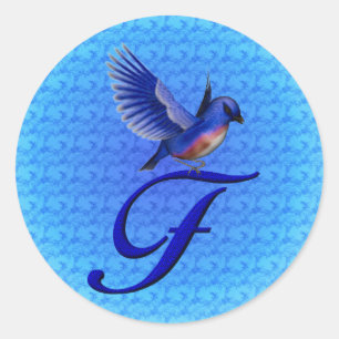 Blaue Vogel-Monogramm Anfangsbuchstabe F Elegant Runder Aufkleber