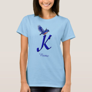 Blaue Vogel-Monogramm Anfangsbuchstabe K Elegant P T-Shirt