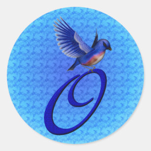 Blaue Vogel-Monogramm Anfangsbuchstabe O Elegant Runder Aufkleber