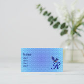 Blaue Vogel-Monogramm Anfangsbuchstabe R Elegant Visitenkarte (Stehend Vorderseite)