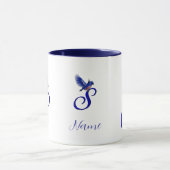 Blaue Vogel-Monogramm Anfangsbuchstabe S Elegant P Tasse (Zentrum)