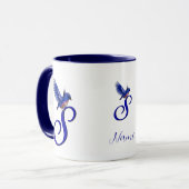 Blaue Vogel-Monogramm Anfangsbuchstabe S Elegant P Tasse (Vorderseite Links)