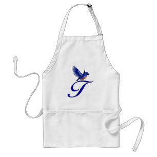 Blaue-Vogel-Monogramm Anfangsbuchstabe T Schürze