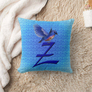 Blaue-Vogel-Monogramm Anfangsbuchstabe Z Kissen