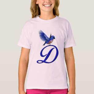 Blaue Vogel-Monogramm Initial D Elegant T-Shirt