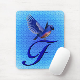 Blaue Vogel-Monogramm-Initial F Mousepad