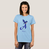 Blaue Vogel-Monogramm Initiale A Elegant Personali T-Shirt (Vorne ganz)